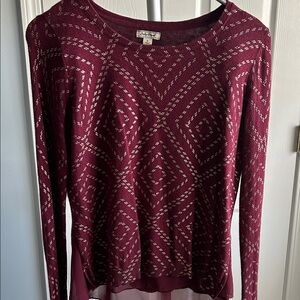 Lucky Brand Maroon Patterned Knit Top